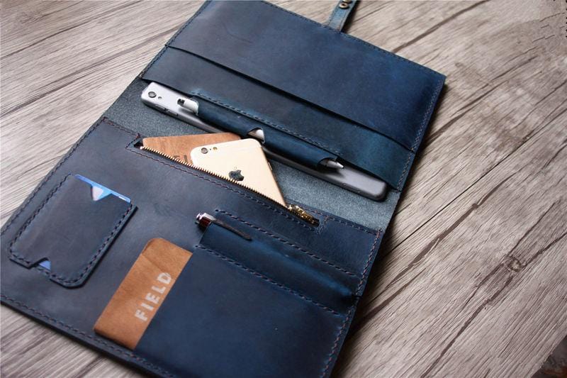 Leather iPad Portfolio Case, Business Briefcase with Retractable