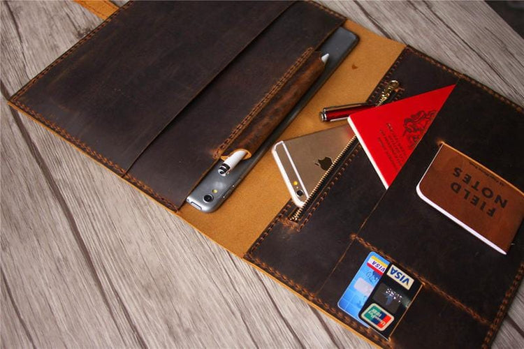 personalized leather brown padfolio