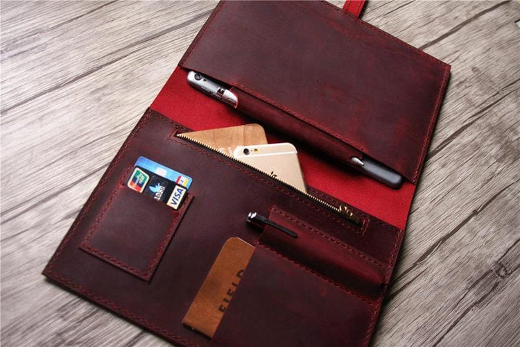 Personalized Red Womens Leather Portfolio a4