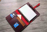 red personalized leather journal