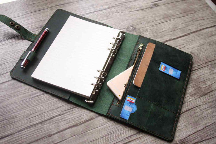 distressed green leather binder notebook journal