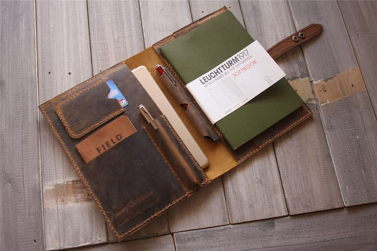 brown leather notebook cover
