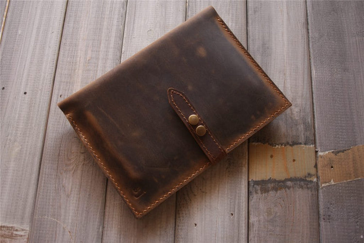 distressed brown leather journal cover case