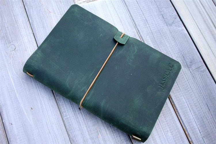 handmade green A5 leather traveler's notebook