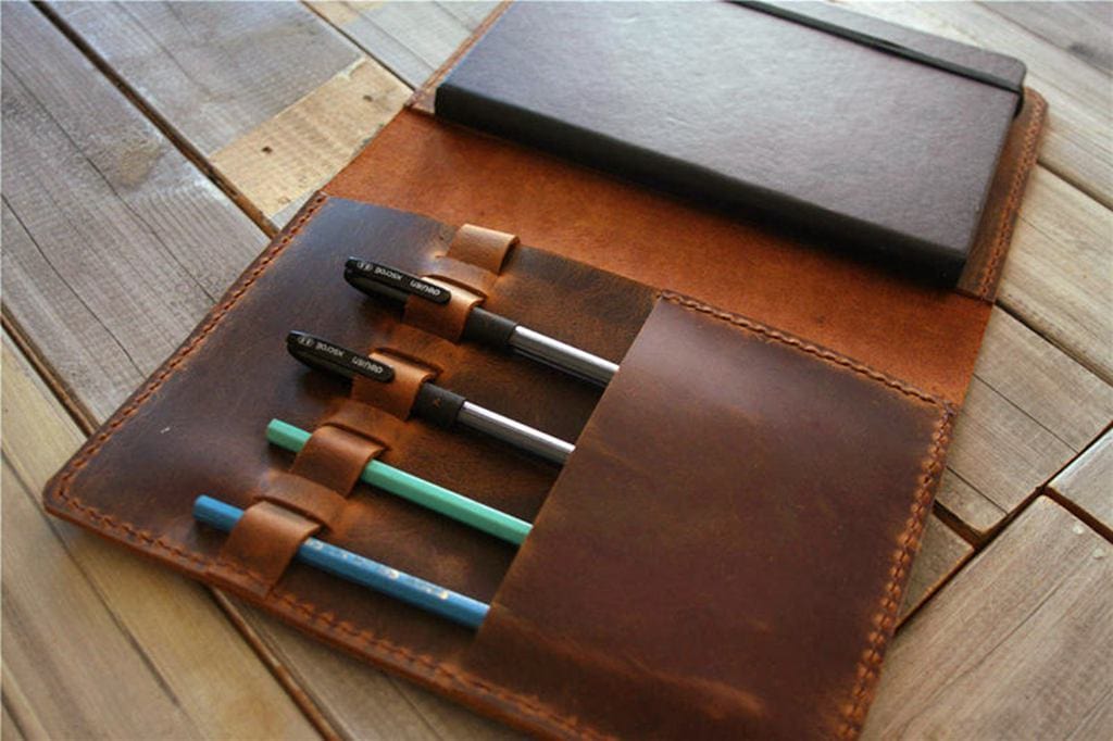 Distressed Leather A5 Moleskine Artist Brush Pencil Organizer Case