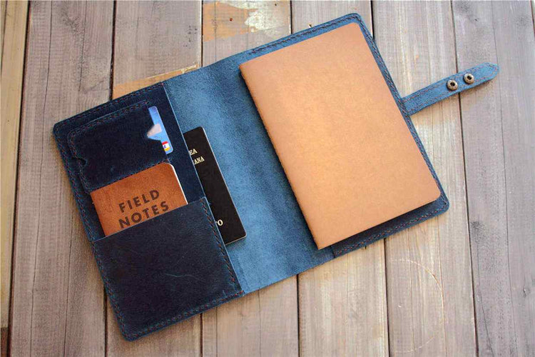 custom rustic blue leather notebook cover
