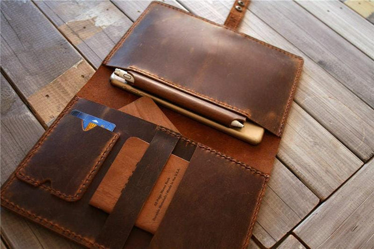 handmade brown leather padfolio