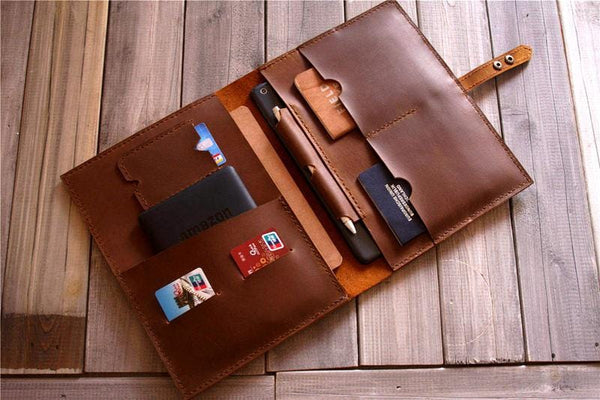 Personalized Laptop Sleeve - Leather - Brown - Engraved - 11