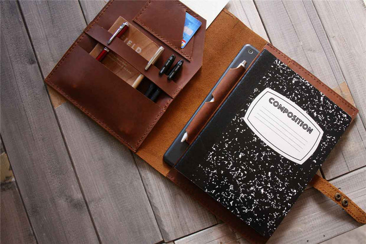 distressed leather notebook case