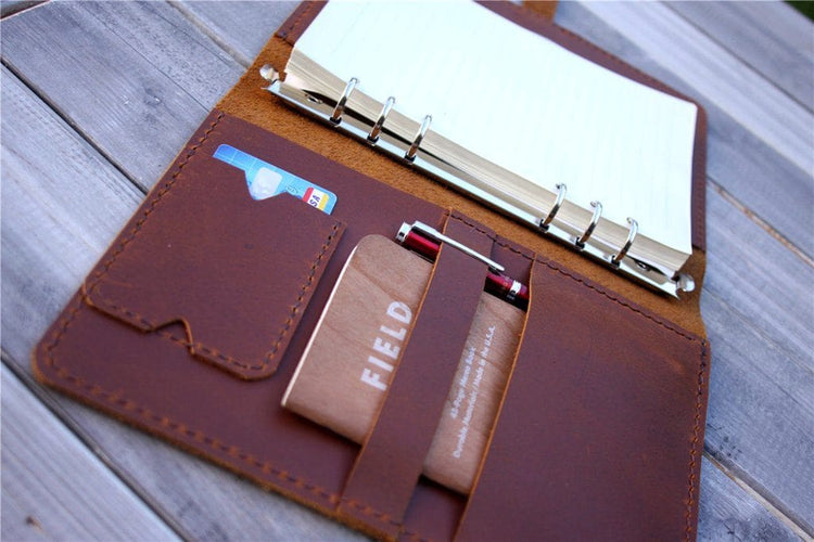 refillable leather weekly planner cover