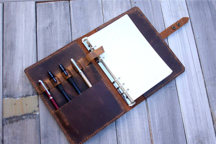 personalized brown leather portfolio planner organizer 