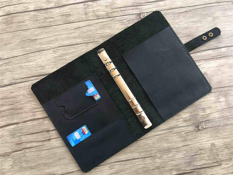 black leather notebook organizer with binder