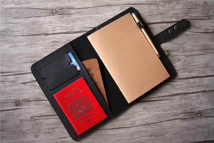black leather refillable travel journal