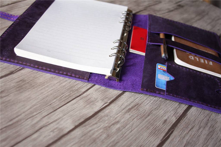 purple leather binder notebook cover 