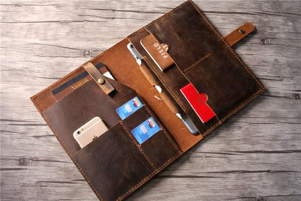 brown leather organizer holder