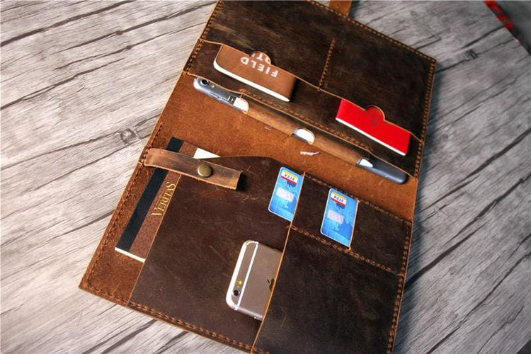 vintage distressed leather portfolio