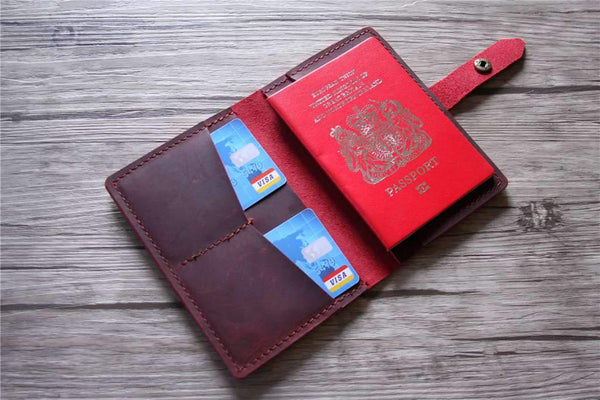 engraved burgundy leather passport case