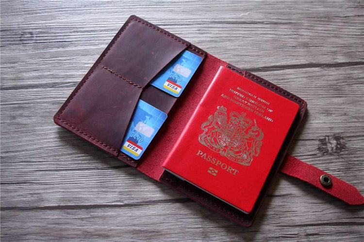 handmade red leather passport cover