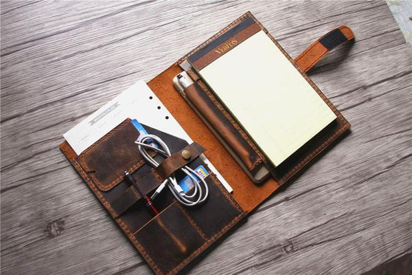 Personalized Leather Portfolio 3 Ring Binder,Zippered Vegan Leather Notepad  Holder,Resume Portfolio Work Folio,Business Portfolio Organizer Document