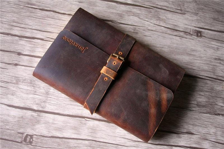 distressed brown leather photo book for memory