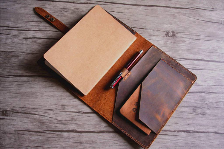 personalised leather notebook cover brown
