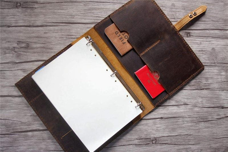 brown leather 3 ring binder portfolio