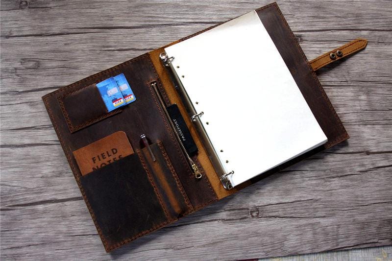 Vintage 3-Ring Binder Portfolio, Handmade Leather Holder for A4