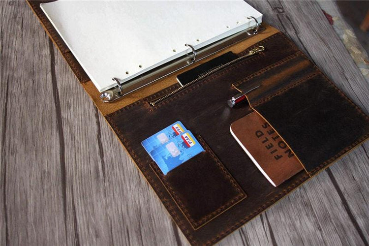 distressed leather portfolio binder 3 rings