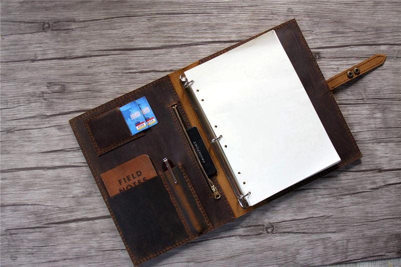 Rustic Leather Organizer Laptop Portfolio with 3-Ring Binder for 15 in