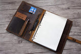 brown leather planner binder