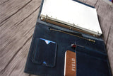 blue leather portfolio holder with zipper