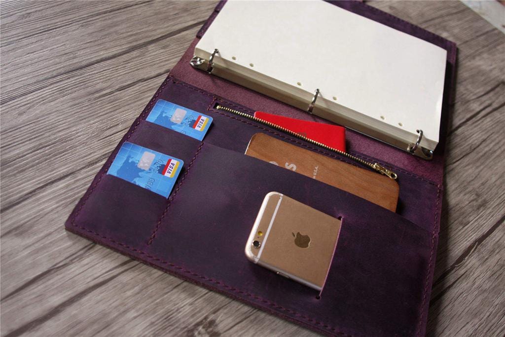Rustic Purple Leather Zipper Binder Folder – LeatherNeo