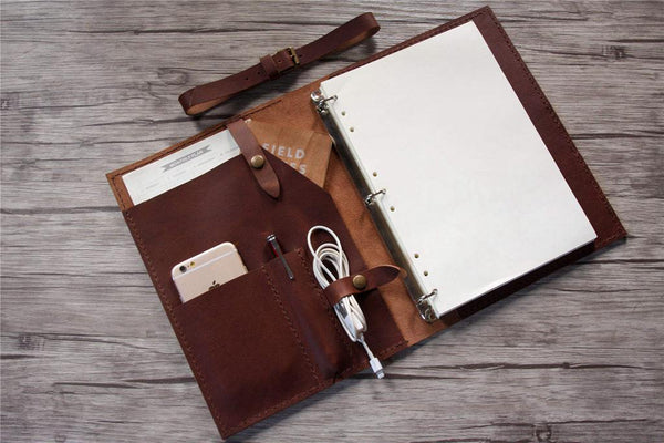saddle leather binder folder