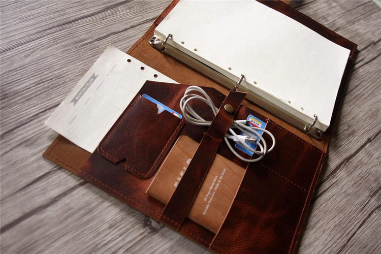 brown leather 3 ring binder for wedding