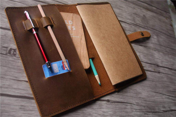 distressed leather travel journal