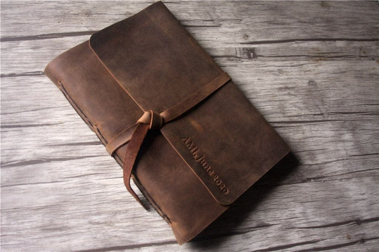 distressed brown leather photo memory books