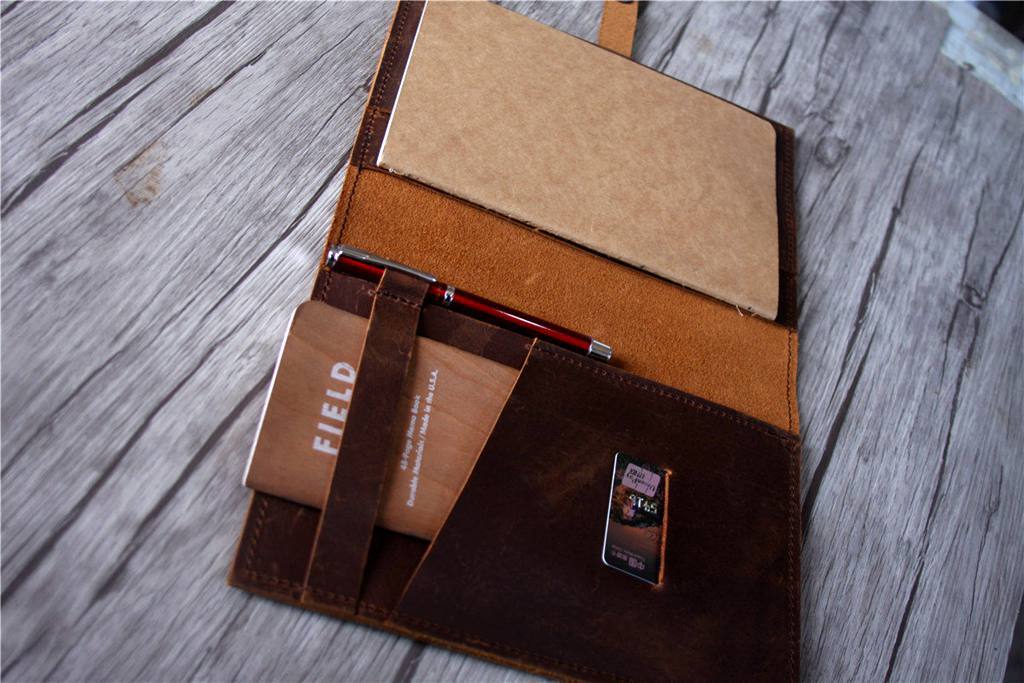 Customized Brown Leather Traveler's Notebook Journal with Pen Holder –  LeatherNeo