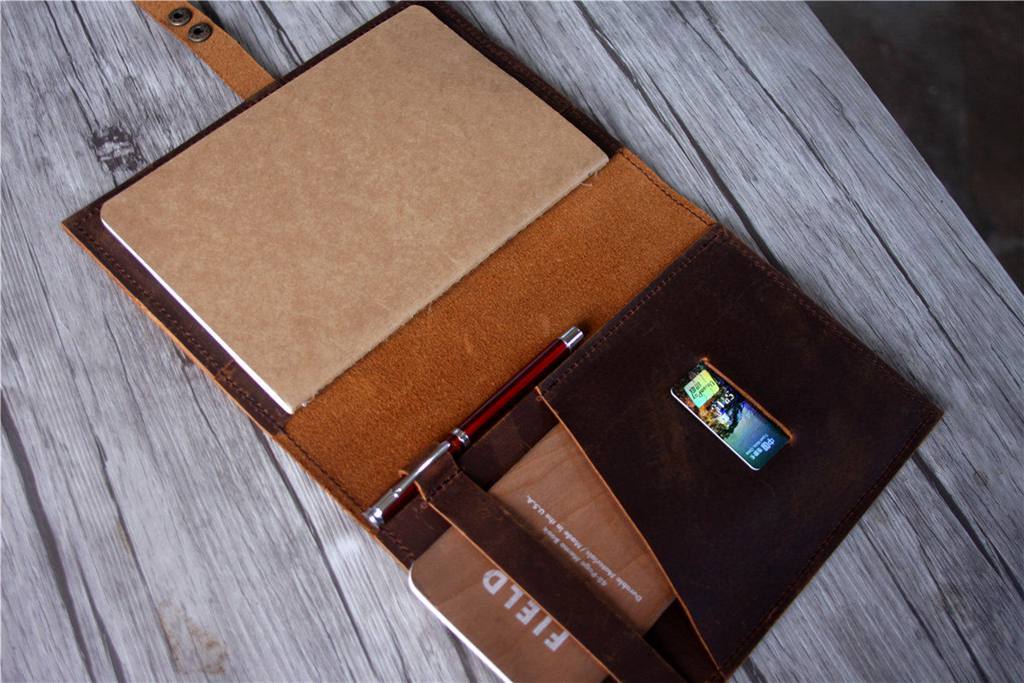 Customized Brown Leather Traveler's Notebook Journal with Pen Holder –  LeatherNeo