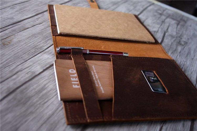 custom brown leather journal cover notebook holder