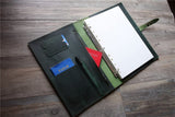handmade green leather binder organizer 