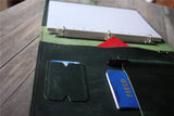 distressed green leather organizer zipper