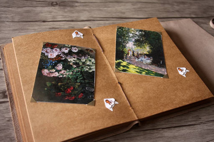 purple leather guest book with kraft paper inside