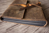 personalized genuine brown leather photo album with black paper