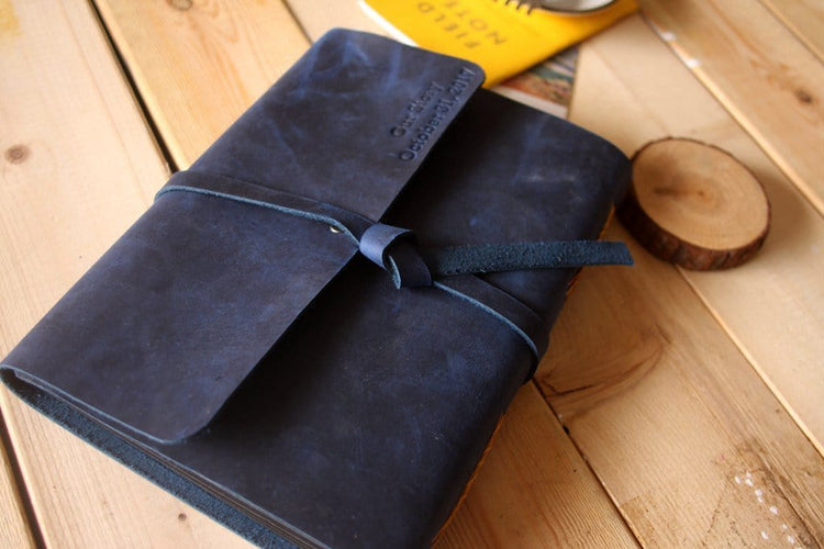 distressed blue leather guest books