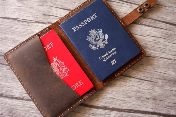 personalized leather travel passport case