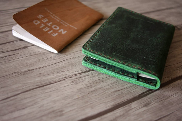 custom green leather passport wallet