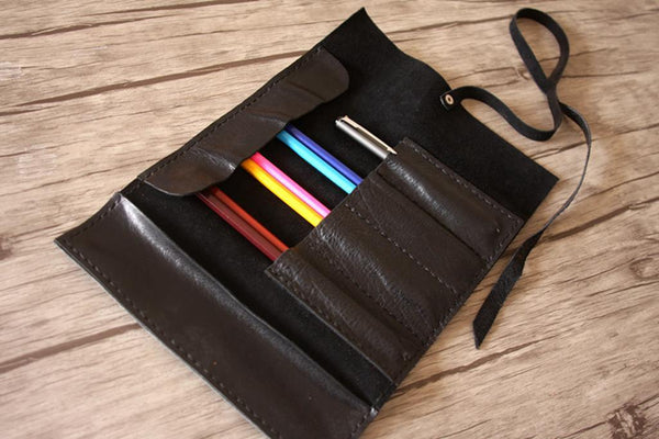Large Leather Pencil Case Pen Bag