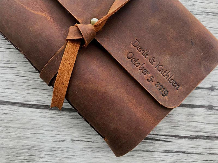 engraved rustic leather bound notebook