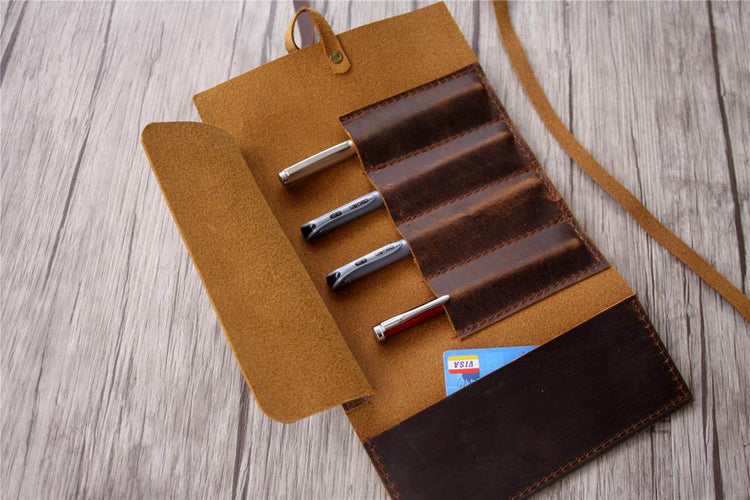 leather four pens case bag