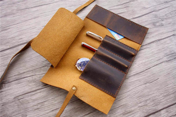 brown leather pencil case